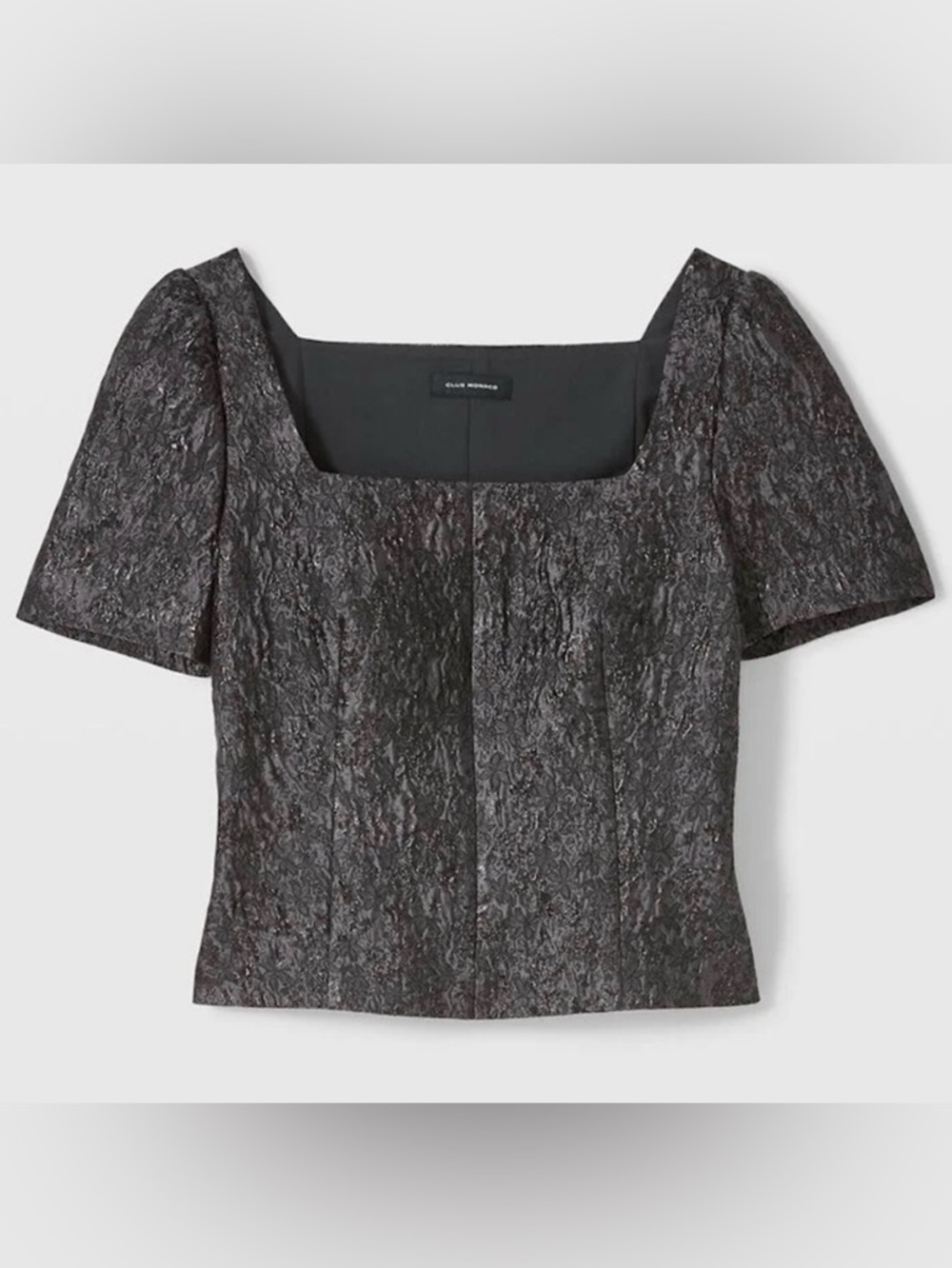 NWT: Club Monaco Brocade Puff Sleeve Blouse, Textured Square-Neck Blouse, sz. 4